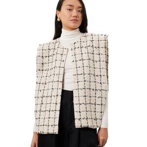 English Factory Tweed Off White, Black, Metallic Gold Textured Woven Vest - L